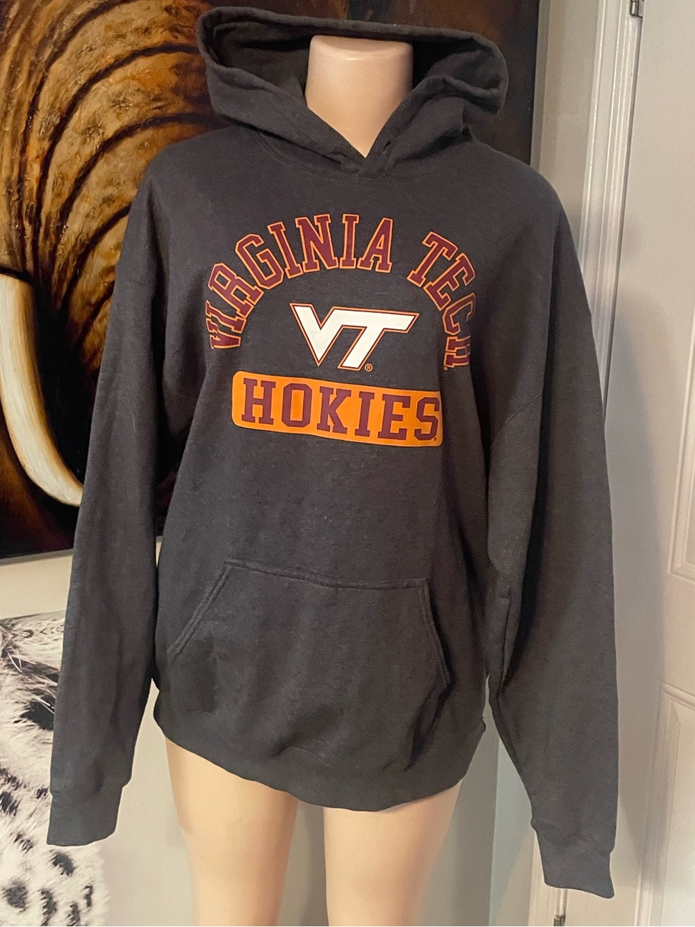 Captivating Virginia Tech Hokies Black & Orange Hoodie pullover shirt size Large